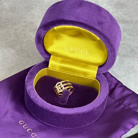 Gucci Running G Diamond 18k Yellow Gold Ring 6.5 - Picture 4 of 12